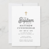 Invitation Pour lui Simple Moderne Élégant Croix Or Baptême (Devant)
