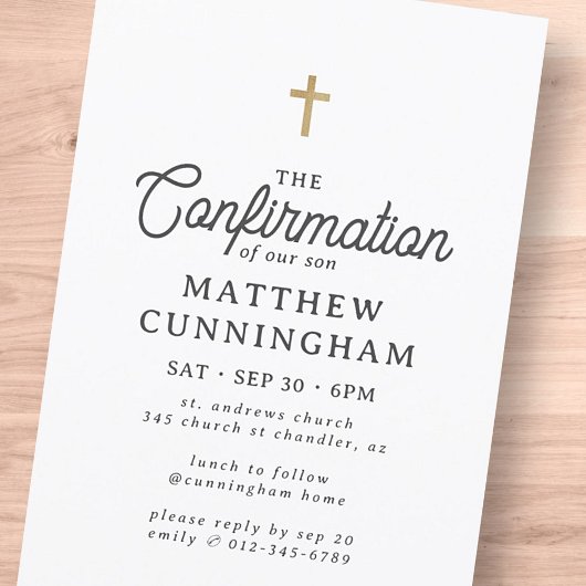 Invitation Pour lui Simple moderne Elegant Cross Confirmation