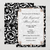 Invitation pour mariage avec tourbillon noir et bl (Devant / Derrière)