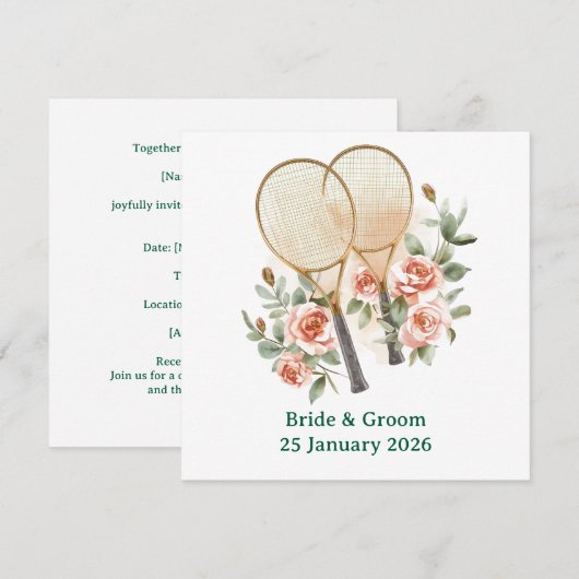 Invitation pour mariage Tennis Sauvegarder la date (Devant / Derrière)