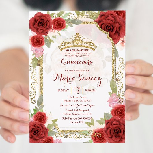 Invitation pour Mis Quince Fille Mexicaine Roses R