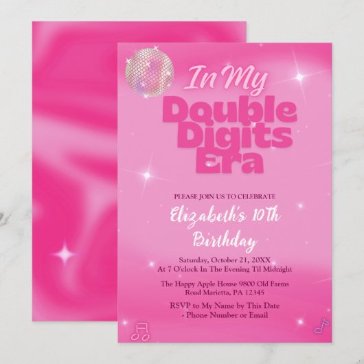 Invitation Pour Mon Anniversaire De Double Chiffres Rose 10 A (Devant / Derrière)