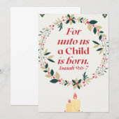 Invitation Pour nous un enfant naît, Ésaïe 9-6-7 (Devant / Derrière)