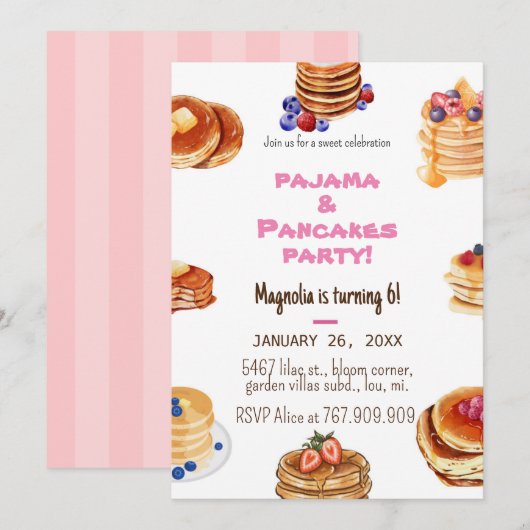 Invitation pour pancakes et pyjamas simple (Devant / Derrière)