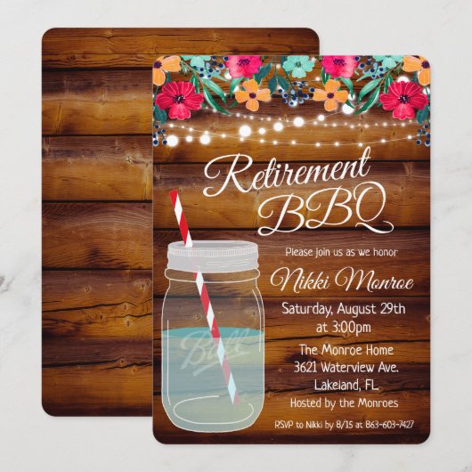 Invitation pour pot de départ en jarre Mason BBQ (Devant / Derrière)