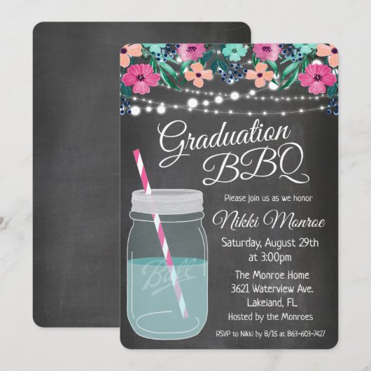 Invitation pour pot de graduation dans un bocal Ma (Devant / Derrière)