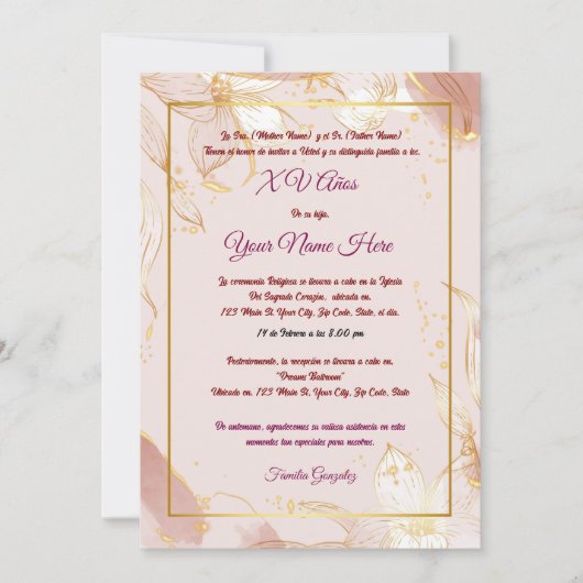 Invitation pour Quinceañera (Devant)