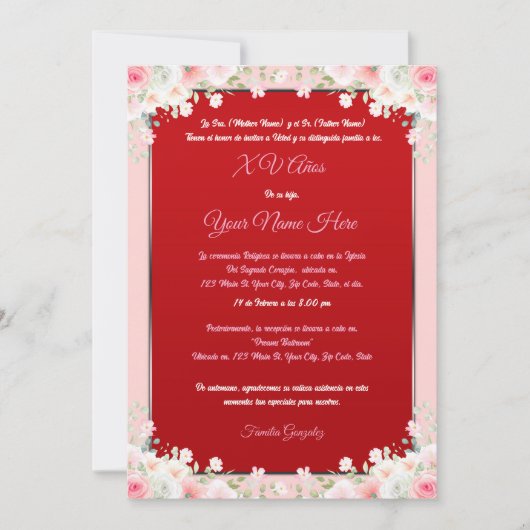 Invitation pour Quinceañera (Devant)