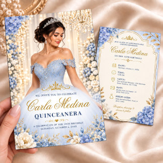 Invitation pour Quinceañera Bleu Poussiéreux pour
