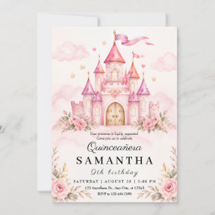 Invitation pour Quinceañera Château Princesse Rose