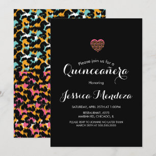 Invitation pour Quinceañera cœur à imprimé animal