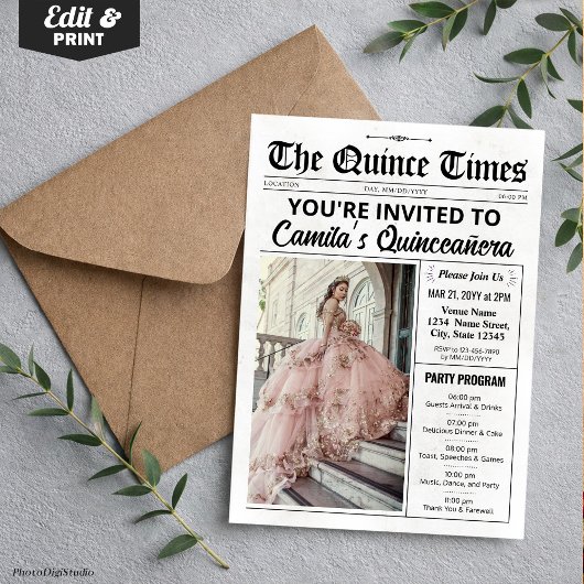 Invitation pour Quinceañera, Journal avec Programm