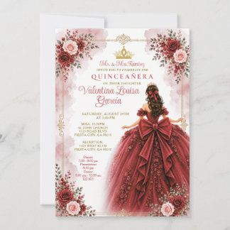 Invitation pour Quinceañera Rose Rouge