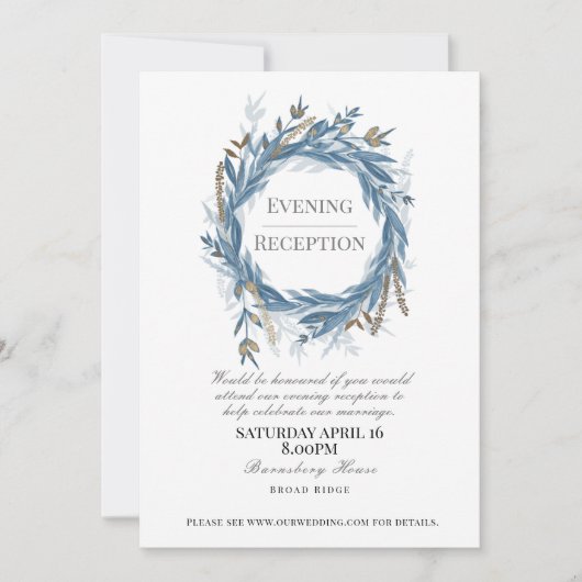 Invitation pour réception du soir de mariage, Bleu (Devant)