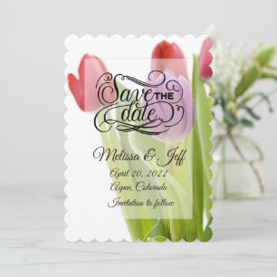 Invitation pour réserver la date avec des tulipes