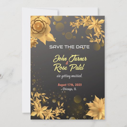 Invitation pour réserver la date Fleur dorée fond  (Devant)