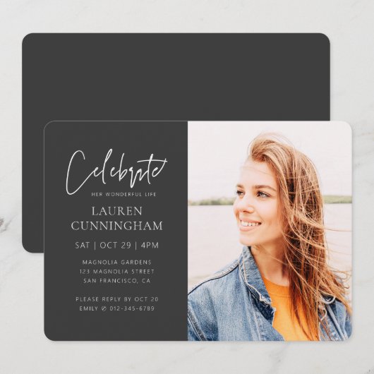 Invitation Pour sa célébration de la vie Photo simple moderne (Devant / Derrière)