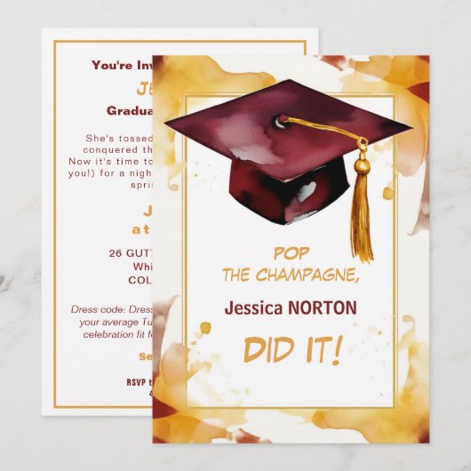 Invitation Pour son 🎓 Mortarboard Graduation Party (Devant / Derrière)