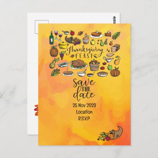 Invitation pour Thanksgiving avec dinde, réservez  (Devant / Derrière)