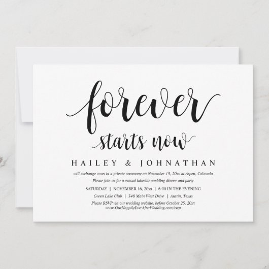 Invitation Pour toujours commence maintenant, parti Elopement (Devant)