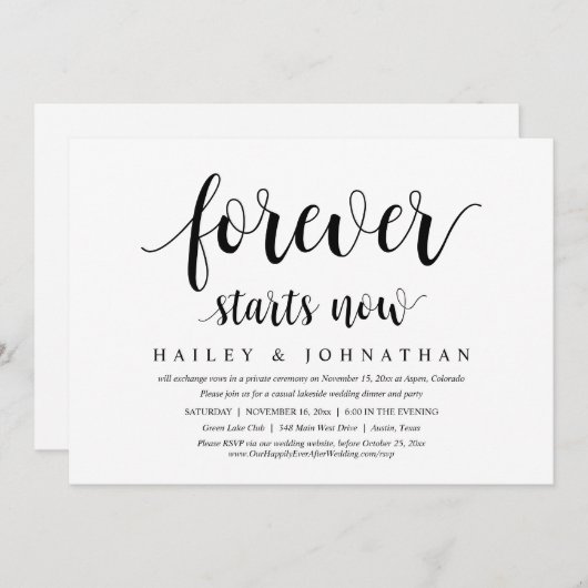 Invitation Pour toujours commence maintenant, parti Elopement (Devant / Derrière)