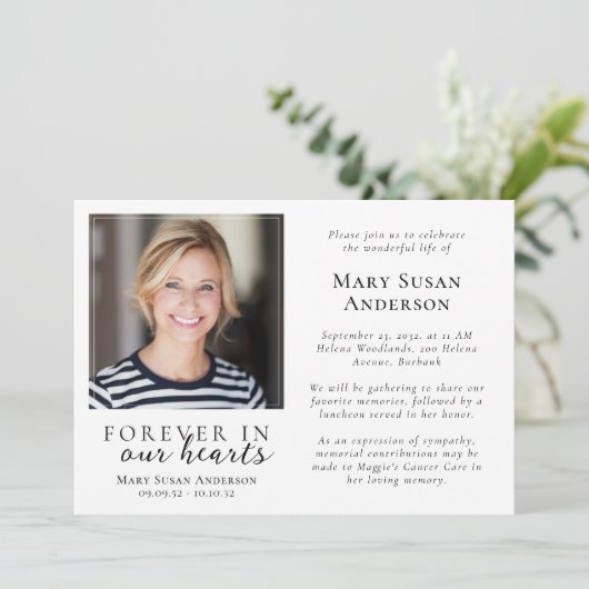 Invitation Pour toujours dans nos coeurs Photo Funérailles (Debout devant)
