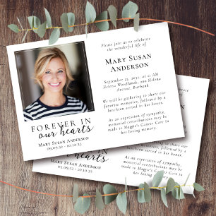 Invitation Pour toujours dans nos coeurs Photo Funérailles