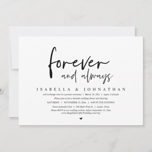 Invitation Pour toujours et toujours, Parti Elopement Mariage (Devant)