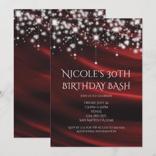 Invitation pour tout événement glamour en soie rou (Devant / Derrière)