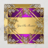 Invitation pour toute fête Or et Violet Or Violet (Devant / Derrière)