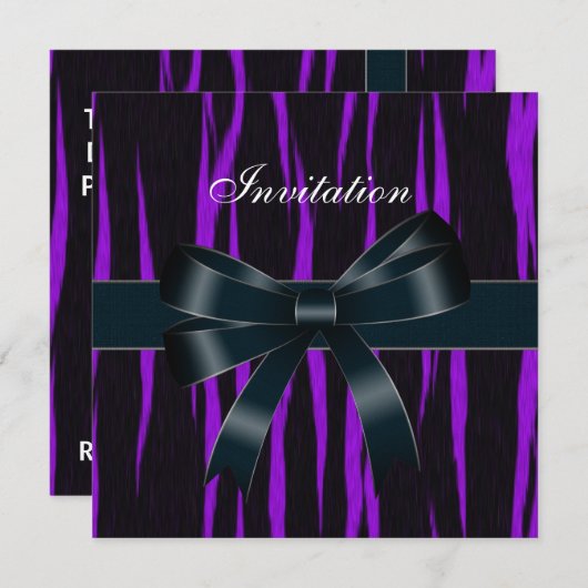 Invitation pour toutes occasions ruban noir violet (Devant / Derrière)
