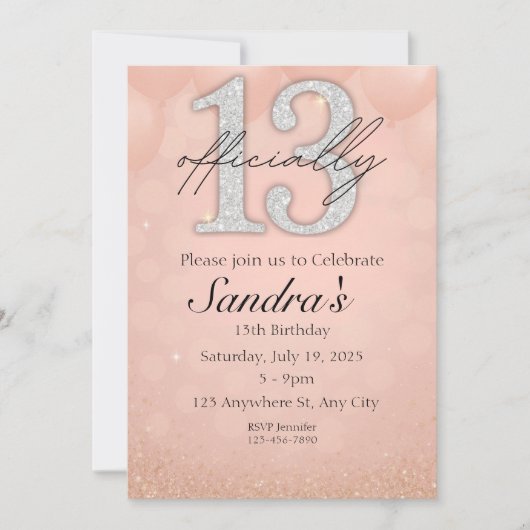 Invitation pour un 13ème anniversaire, Carte de fê (Devant)