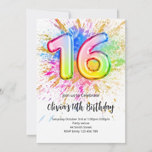 Invitation pour un 16e anniversaire (Devant)