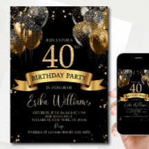 Invitation pour un 40e anniversaire : Balle noire 