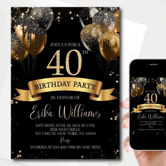 Invitation pour un 40e anniversaire : Balle noire