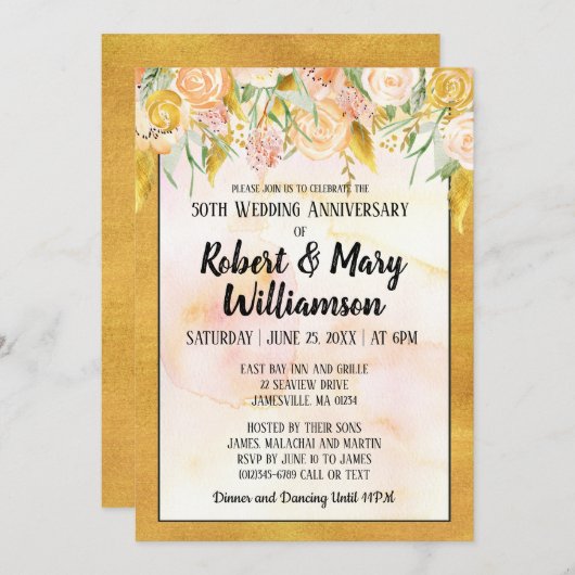 Invitation pour un 50e anniversaire de mariage à m (Devant / Derrière)