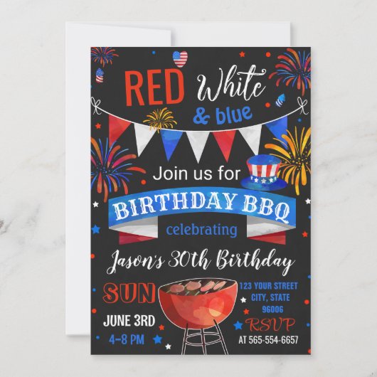 Invitation pour un anniversaire BBQ Rouge Blanc et (Devant)