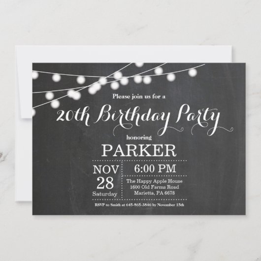 Invitation pour un anniversaire de 20 ans sur tabl (Devant)