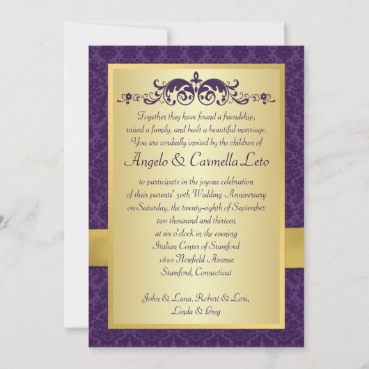 Invitation pour un anniversaire de mariage de n'im (Dos)