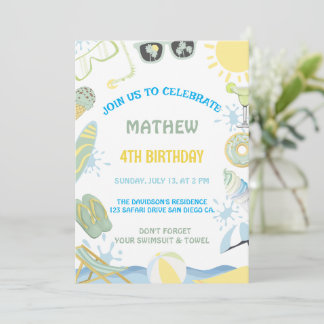 invitation pour un anniversaire d'été piscine ou p