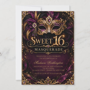 Invitation pour un Bal Masqué Sweet 16
