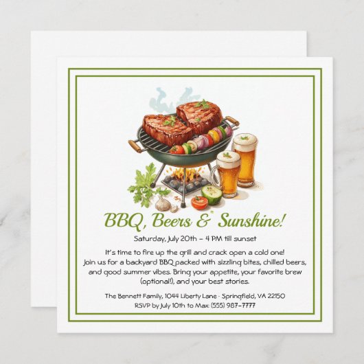 Invitation pour un barbecue d'été et une fête de b (Devant / Derrière)