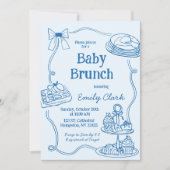 Invitation pour un brunch bébé bleu avec gribouill (Devant)