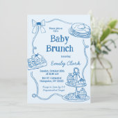 Invitation pour un brunch bébé bleu avec gribouill (Debout devant)