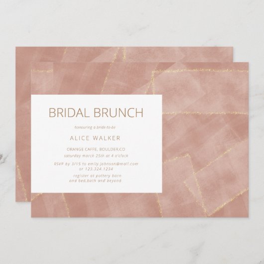 invitation pour un brunch de mariée en or rose mod (Devant / Derrière)