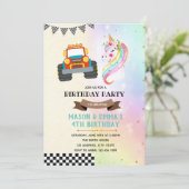 Invitation pour un camion mignon et une licorne (Debout devant)