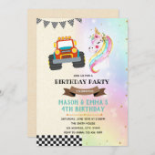 Invitation pour un camion mignon et une licorne (Devant / Derrière)
