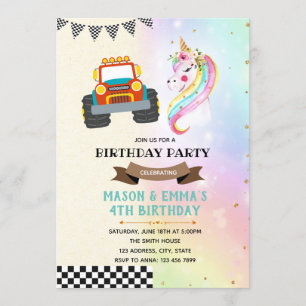 Invitation pour un camion mignon et une licorne