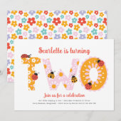 Invitation pour un deuxième anniversaire, fleurs c (Devant / Derrière)