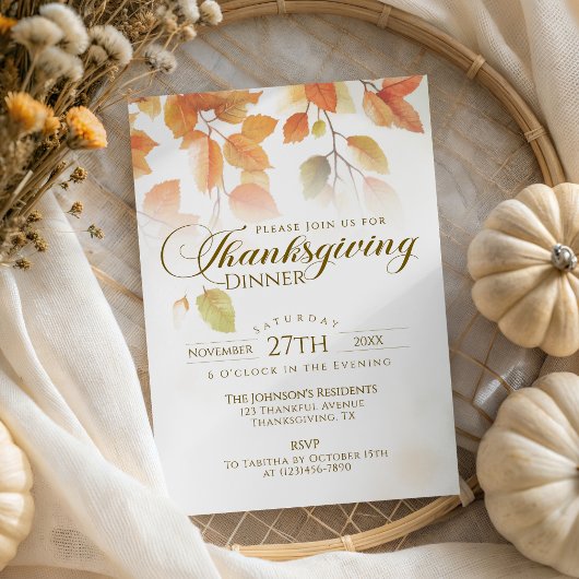 Invitation pour un dîner de Thanksgiving rustique